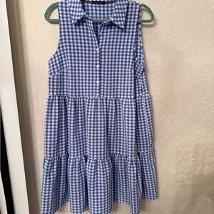 Tommy Hilfiger Blue and White Gingham Tiered Sleeveless Dress